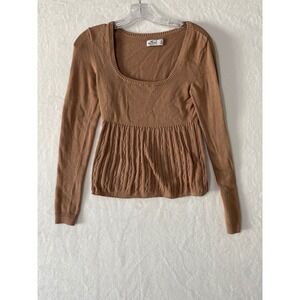Vtg Hollister Sz Sm Bella Swan Babydoll Cable Knit Sweater Brown Top Retro Y2K